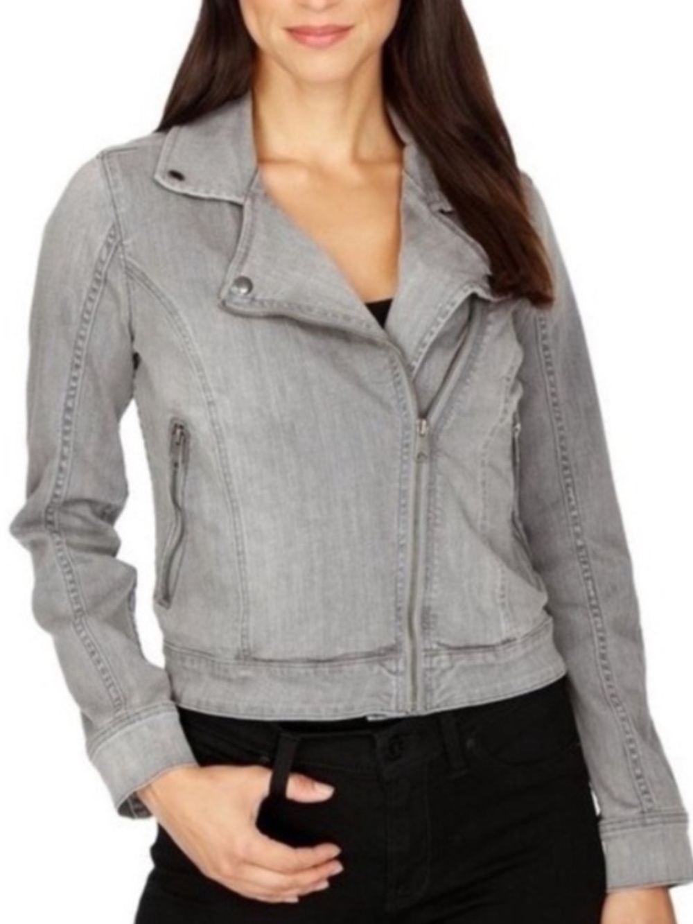 Lucky Brand Gray Denim Moto Jacket Size M